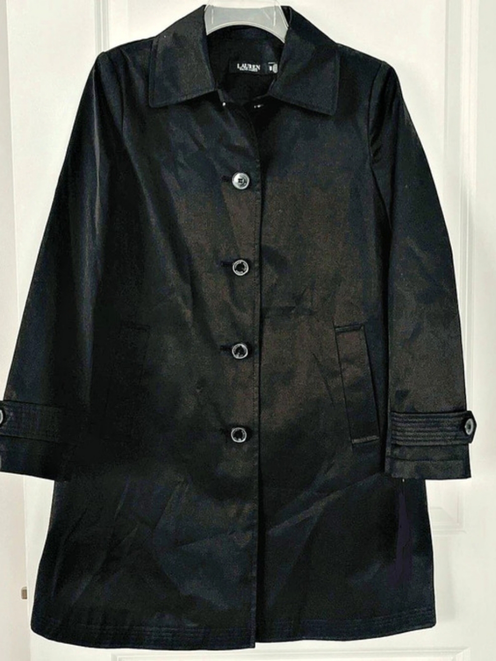 Lauren Ralph Lauren Hooded Single-Breasted Trench Coat Black Medium